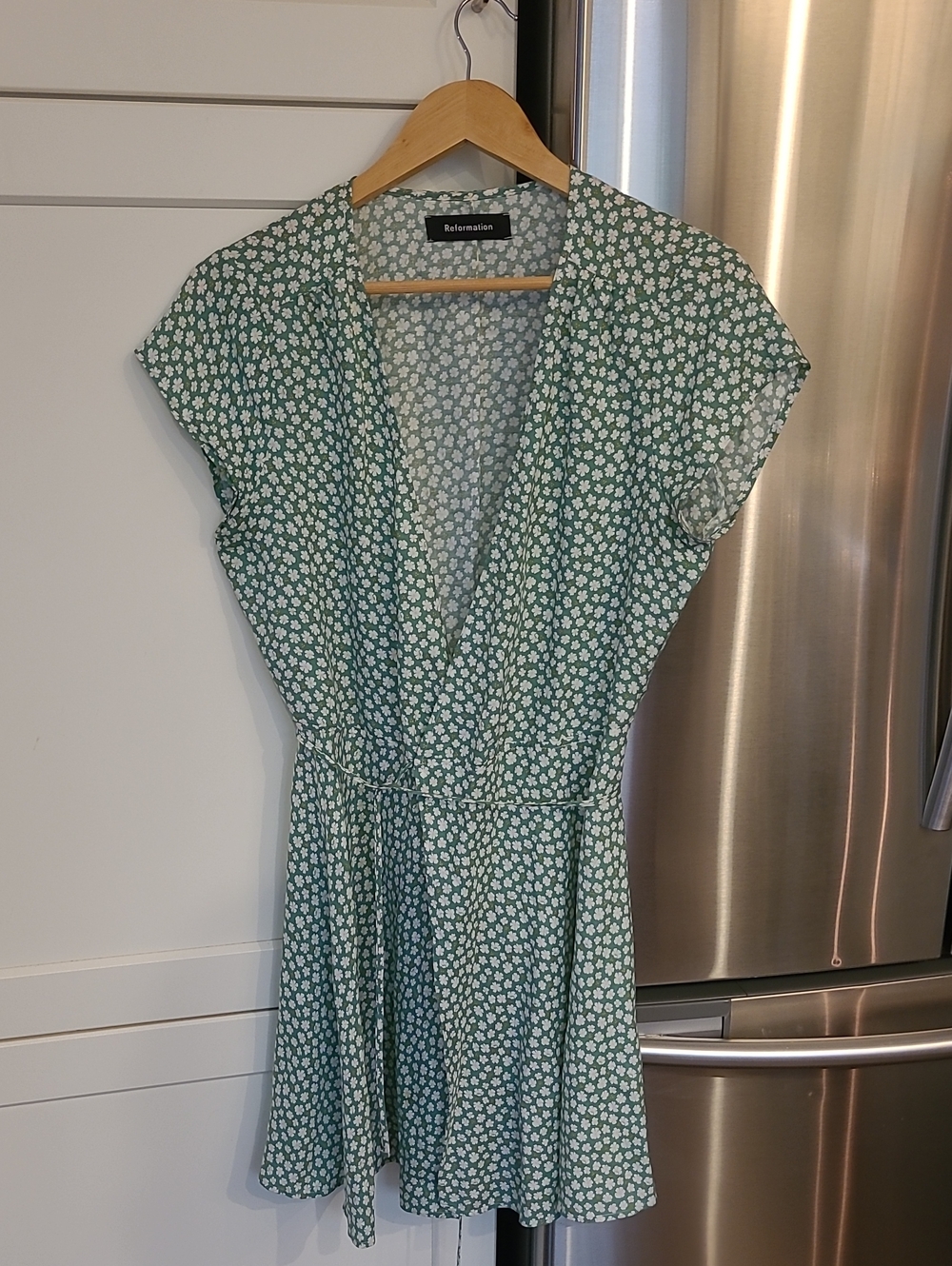Reformation Green Floral Wrap Mini Dress